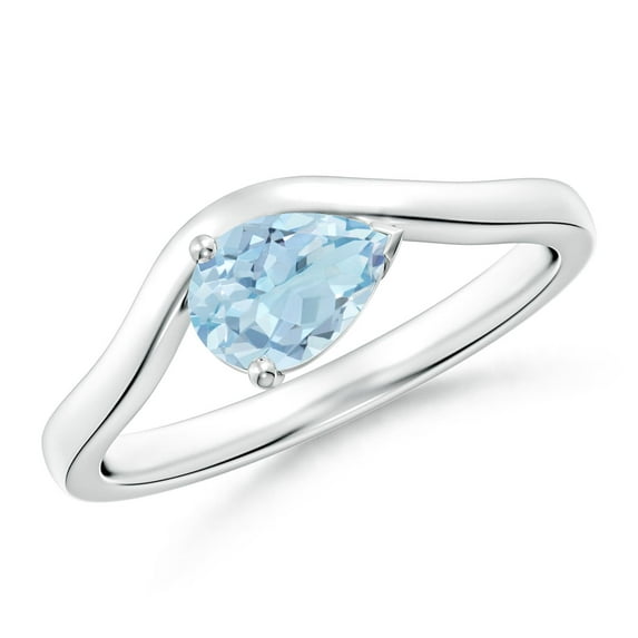 ANGARA Natural Pear Aquamarine Wave Shank Solitaire Engagement Ring in 14K White Gold for Women (Size-7x5mm) | March Birthstone, Anniversary, Jewelry Gift for Women | Natural Aquamarine Ring