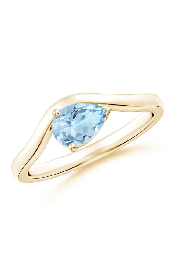 Natural Pear Aquamarine Wave Shank Solitaire Engagement Ring in 14K Yellow Gold for Women (Size-7x5mm) | March Birthstone, Anniversary, Jewelry Gift for Women | Natural Aquamarine Ring