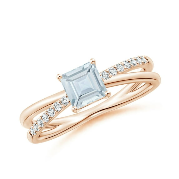 Angara Natural 0.55 Ct. Aquamarine with Diamond Classic Ring in 14K Rose Gold for Women (Ring Size: 11.5)