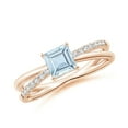 thumbnail image 1 of ANGARA Natural Square Aquamarine Crossover Shank Ring with Diamonds in 14K Rose Gold for Women (Size-5mm) | March Birthstone, Birthday, Anniversary, Jewelry Gift for Women | Natural Aquamarine Ring, 1 of 9
