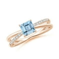 thumbnail image 1 of ANGARA Natural Square Aquamarine Crossover Shank Ring with Diamonds in 14K Rose Gold for Women (Size-5mm) | March Birthstone, Birthday, Anniversary, Jewelry Gift for Women | Natural Aquamarine Ring, 1 of 8