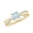 thumbnail image 1 of ANGARA Natural Square Aquamarine Crossover Shank Ring with Diamonds in 14K Yellow Gold for Women (Size-5mm) | March Birthstone, Birthday, Anniversary, Jewelry Gift for Women | Natural Aquamarine Ring, 1 of 9