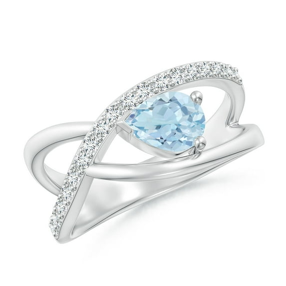 Angara Natural 0.55 Ct. Aquamarine with Diamond Solitaire Ring in 14K White Gold for Women (Ring Size: 5.5)