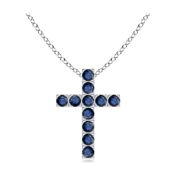 ANGARA Natural Flat Prong-Set Blue Sapphire Cross Pendant in 14K White Gold for Women (Size-2mm) | September Birthstone, Birthday, Anniversary, Jewelry Gift for Women | Natural Blue Sapphire Necklace
