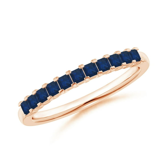 ANGARA Natural Square Blue Sapphire Semi Eternity Classic Wedding Ring in 14K Rose Gold for Women (Size-1.9mm) | September Birthstone, Anniversary, Jewelry Gift for Women | Natural Blue Sapphire Ring