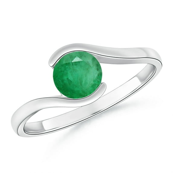 ANGARA Natural Semi Bezel-Set Solitaire Round Emerald Bypass Engagement Ring in 14K White Gold for Women (Size-5.5mm) | May Birthstone, Anniversary, Jewelry Gift for Women | Natural Emerald Ring