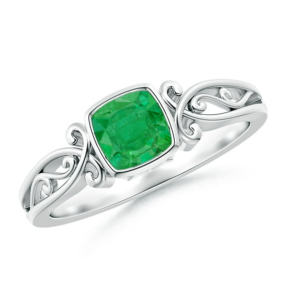 ANGARA Natural Vintage Style Cushion Emerald Solitaire Engagement Ring in 14K White Gold for Women (Size-5mm) | May Birthstone, Birthday, Anniversary, Jewelry Gift for Women | Natural Emerald Ring