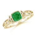 thumbnail image 1 of ANGARA Natural Vintage Style Cushion Emerald Solitaire Engagement Ring in 14K Yellow Gold for Women (Size-5mm) | May Birthstone, Birthday, Anniversary, Jewelry Gift for Women | Natural Emerald Ring, 1 of 9