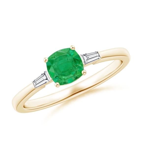 ANGARA Natural Emerald Engagement Ring with Bar-Set Tapered Baguette Diamonds in 14K Yellow Gold for Women (Size-5mm) | May Birthstone, Anniversary, Jewelry Gift for Women | Natural Emerald Ring