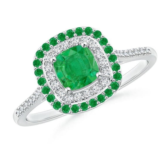 Angara Natural 0.55 Ct. Emerald with Diamond Halo Ring in 14K White Gold for Women (Ring Size: 12)