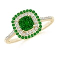 thumbnail image 1 of Angara Natural 0.55 Ct. Emerald with Diamond Halo Ring in 14K Yellow Gold for Women (Ring Size: 3), 1 of 8