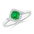 thumbnail image 1 of ANGARA Natural Cushion Emerald and Diamond Halo Promise Ring in 925 Sterling Silver for Women (Size-5mm) | May Birthstone, Birthday, Anniversary, Jewelry Gift for Women | Natural Emerald Ring, 1 of 8