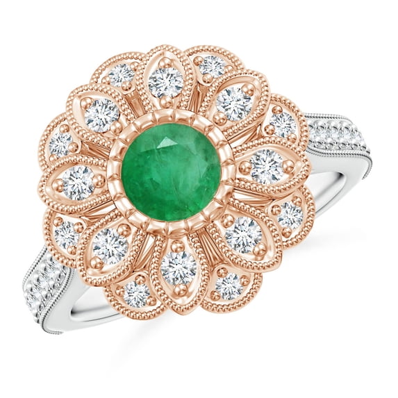 Angara Natural 0.55 Ct. Emerald with Diamond Vintage Inspired Ring in 14K White & Rose Gold for Women (Ring Size: 3)