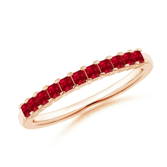 ANGARA Natural Square Ruby Semi Eternity Classic Wedding Ring in 14K Rose Gold for Women (Size-1.9mm) | July Birthstone, Birthday, Anniversary, Jewelry Gift for Women | Natural Ruby Ring