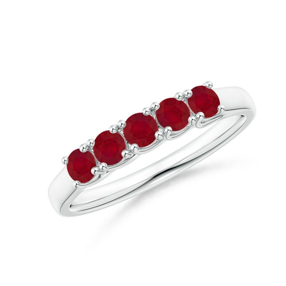 ANGARA Natural Half Eternity Five Stone Ruby Wedding Band in 14K White Gold for Women (Size-2.8mm) | July Birthstone, Birthday, Anniversary, Jewelry Gift for Women | Natural Ruby Ring