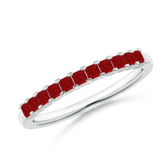 ANGARA Natural Square Ruby Semi Eternity Classic Wedding Ring in 14K White Gold for Women (Size-1.9mm) | July Birthstone, Birthday, Anniversary, Jewelry Gift for Women | Natural Ruby Ring