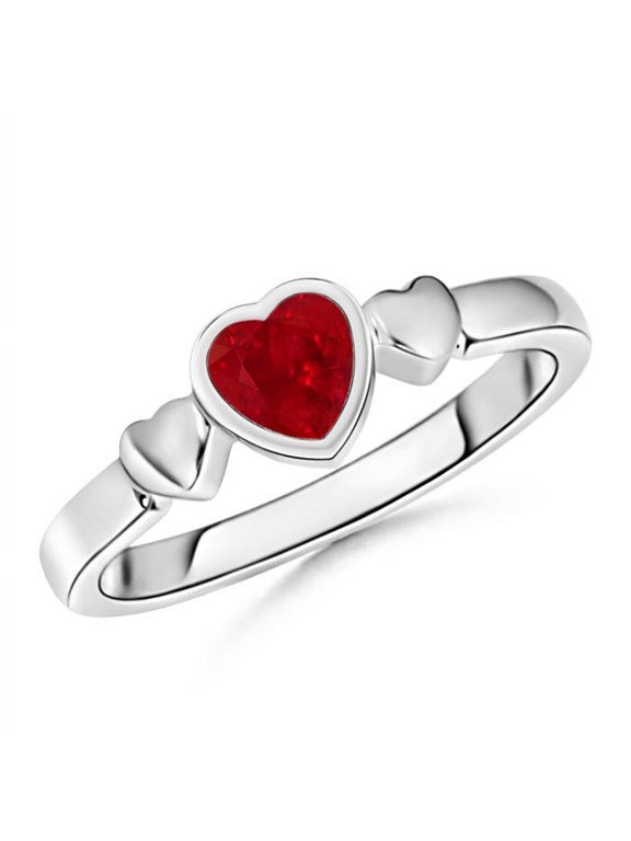 Natural Bezel-Set Solitaire Ruby Triple Heart Ring in 14K White Gold for Women (Size-5mm) | July Birthstone, Birthday, Anniversary, Jewelry Gift for Women | Natural Ruby Ring