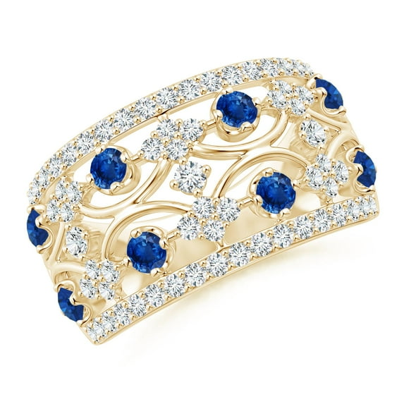 Angara Natural 0.56 Ct. Blue Sapphire with Diamond Non Eternity Ring in 14K Yellow Gold for Women (Ring Size: 3.5)