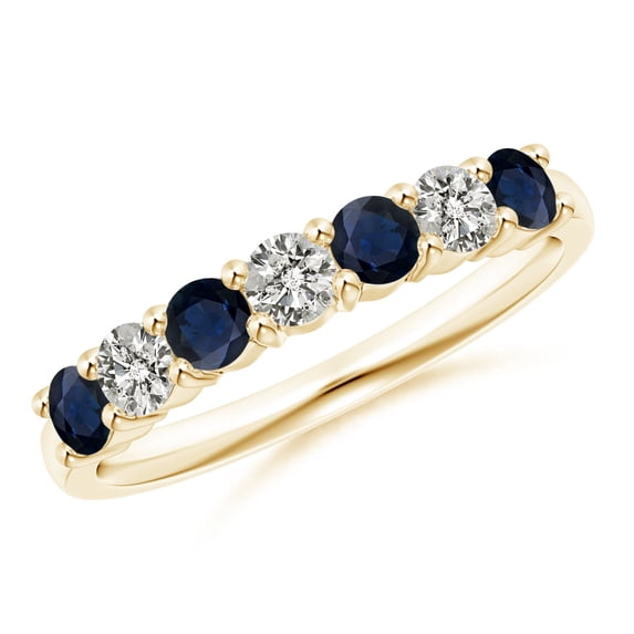 ANGARA Natural Half Eternity Seven Stone Sapphire and Diamond Wedding Ring in 14K Yellow Gold for Women (Size-3mm) | September Birthstone, Anniversary, Jewelry Gift for Women | Natural Sapphire Ring