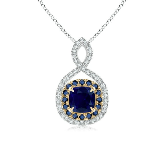 ANGARA Natural Sapphire & Diamond Double 2 Tone Infinity Pendant in 14K White & Yellow Gold for Women (Size-5mm) | Anniversary, Jewelry Gift for Women | Natural Blue Sapphire Necklace