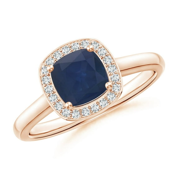 ANGARA Natural Cushion Blue Sapphire Ring with Diamond Halo in 14K Rose Gold for Women (Size-5mm) | September Birthstone, Birthday, Anniversary, Jewelry Gift for Women | Natural Blue Sapphire Ring