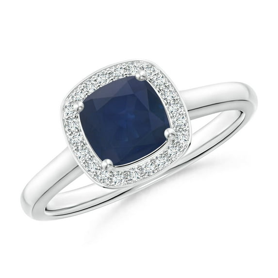 Angara Natural 0.57 Ct. Blue Sapphire with Diamond Halo Ring in 14K White Gold for Women (Ring Size: 3)
