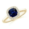 thumbnail image 1 of ANGARA Natural Cushion Blue Sapphire Ring with Diamond Halo in 14K Yellow Gold for Women (Size-5mm) | September Birthstone, Birthday, Anniversary, Jewelry Gift for Women | Natural Blue Sapphire Ring, 1 of 9