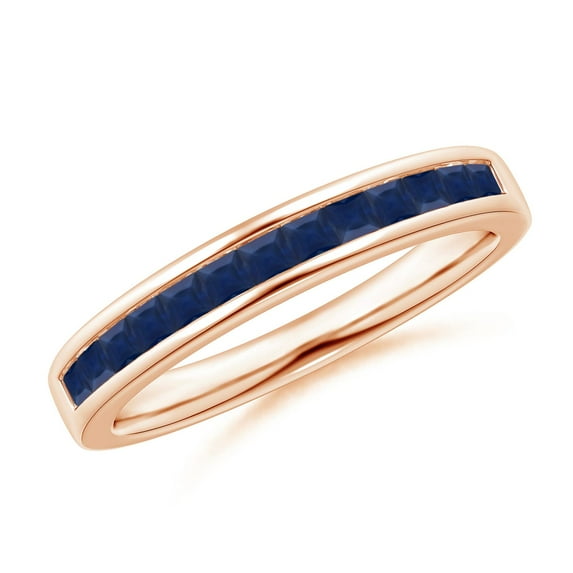 ANGARA Natural Channel Set Square Sapphire Half Eternity Ring in 14K Rose Gold for Women (Size-1.8mm) | September Birthstone, Anniversary, Jewelry Gift for Women | Natural Blue Sapphire Ring