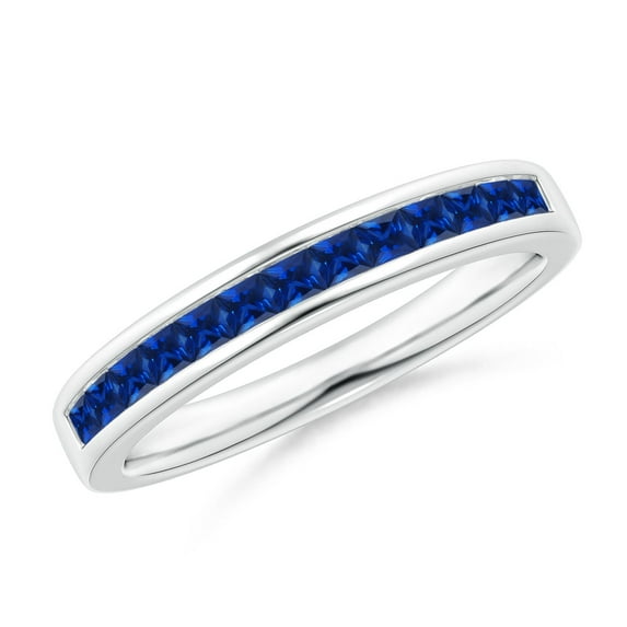 ANGARA Natural Channel Set Square Sapphire Half Eternity Ring in 14K White Gold for Women (Size-1.8mm) | September Birthstone, Anniversary, Jewelry Gift for Women | Natural Blue Sapphire Ring