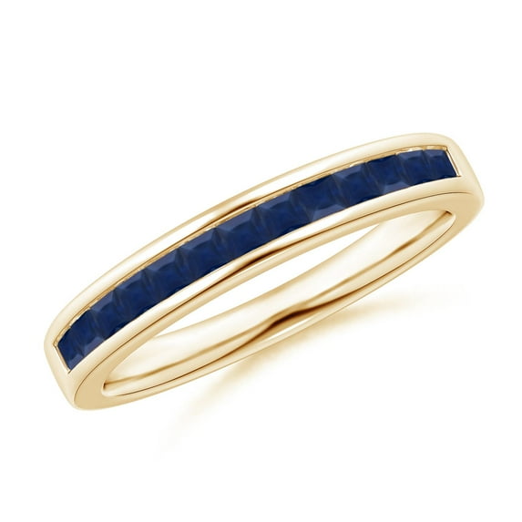 ANGARA Natural Channel Set Square Sapphire Half Eternity Ring in 14K Yellow Gold for Women (Size-1.8mm) | September Birthstone, Anniversary, Jewelry Gift for Women | Natural Blue Sapphire Ring