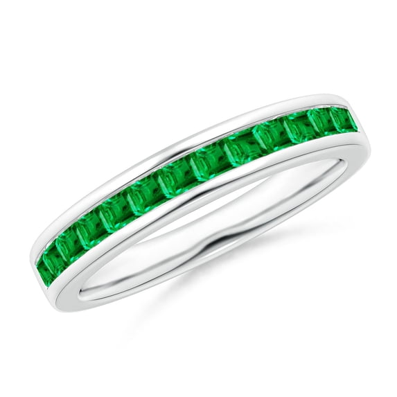 ANGARA Natural Channel Set Square Emerald Half Eternity Ring in 14K White Gold for Women (Size-2mm) | May Birthstone, Birthday, Anniversary, Jewelry Gift for Women | Natural Emerald Ring