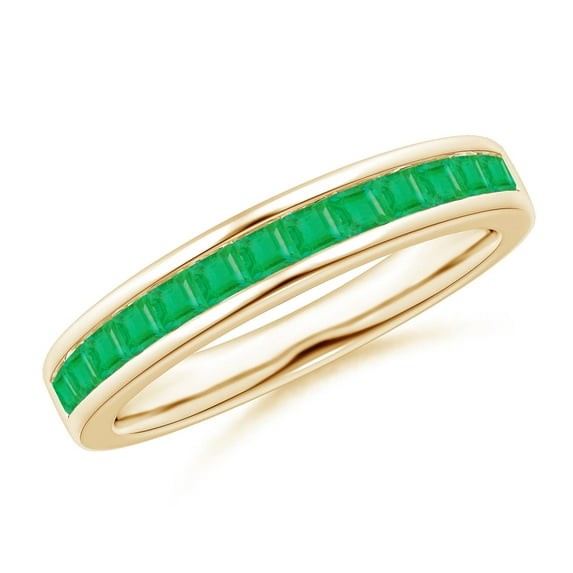 ANGARA Natural Channel Set Square Emerald Half Eternity Ring in 14K Yellow Gold for Women (Size-2mm) | May Birthstone, Birthday, Anniversary, Jewelry Gift for Women | Natural Emerald Ring