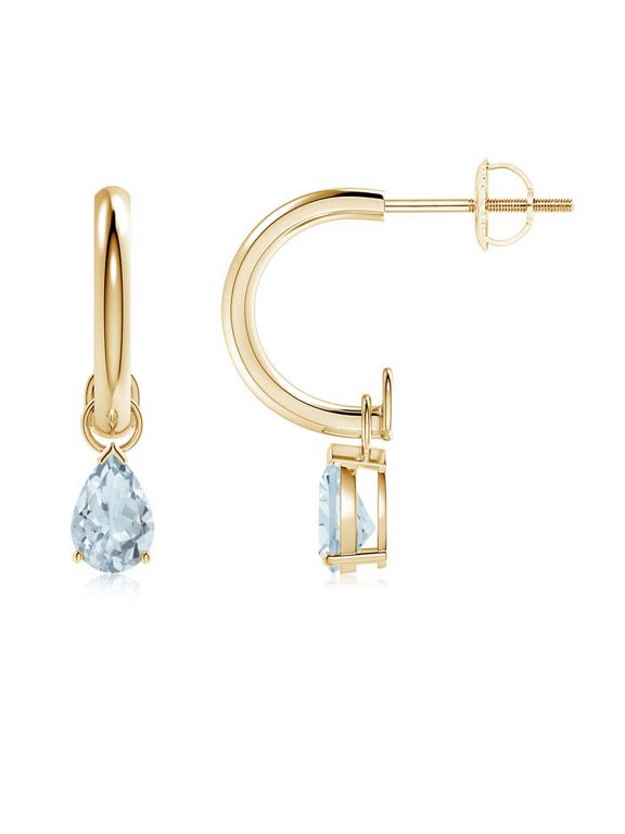 Natural Pear-Shaped Aquamarine Drop Earrings with Screw Back in 14K Yellow Gold for Women (Size-6x4mm) | March Birthstone, Anniversary, Jewelry Gift for Women | Natural Aquamarine Earrings