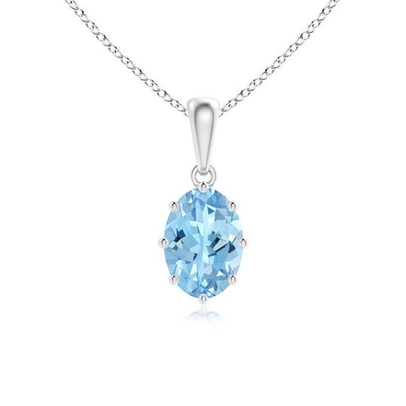 ANGARA Natural Eight Prong-Set Oval Aquamarine Pendant in 14K White Gold for Women (Size-7x5mm) | March Birthstone, Birthday, Anniversary, Jewelry Gift for Women | Natural Aquamarine Necklace