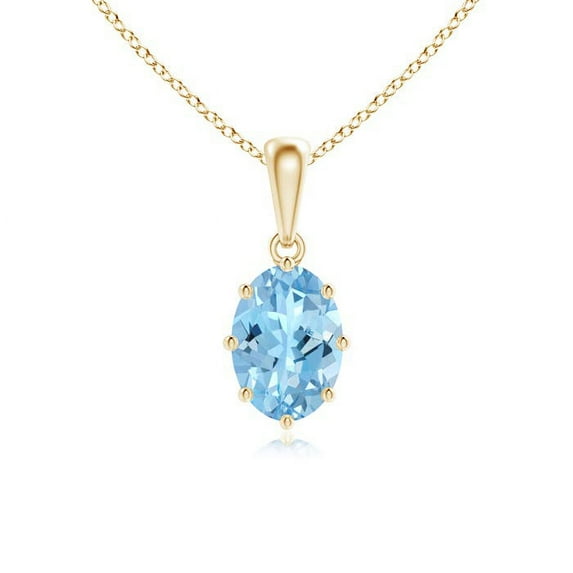 ANGARA Natural Eight Prong-Set Oval Aquamarine Pendant in 14K Yellow Gold for Women (Size-7x5mm) | March Birthstone, Birthday, Anniversary, Jewelry Gift for Women | Natural Aquamarine Necklace