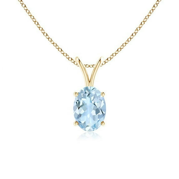 ANGARA Natural Prong-Set Oval Aquamarine V-Bale Solitaire Pendant in 14K Yellow Gold for Women (Size-7x5mm) | March Birthstone, Anniversary, Jewelry Gift for Women | Natural Aquamarine Necklace