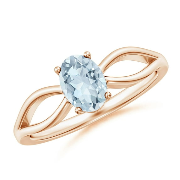 0.6 Carat Prong-Set Solitaire Aquamarine Split Shank Ring in 14K Rose Gold (7x5mm Aquamarine) - SR0175AQ-RG-A-7x5-6.5