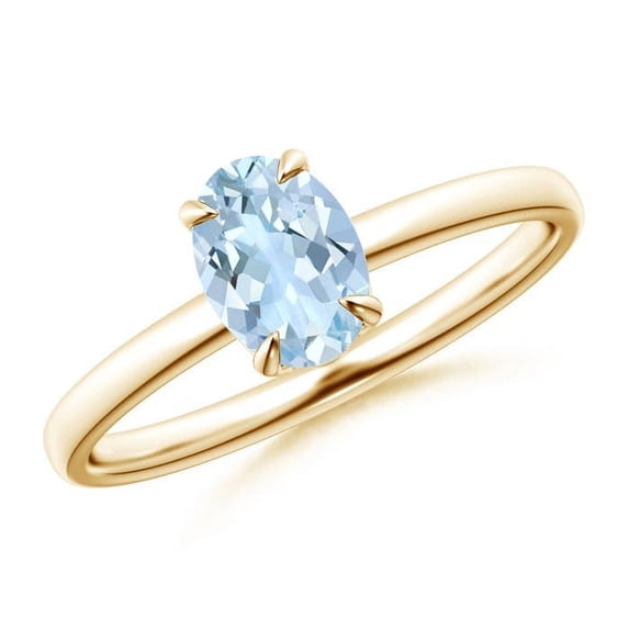 ANGARA Natural Claw-Set Oval Aquamarine Solitaire Engagement Ring in 14K Yellow Gold for Women (Size-7x5mm) | March Birthstone, Birthday, Anniversary, Jewelry Gift for Women | Natural Aquamarine Ring