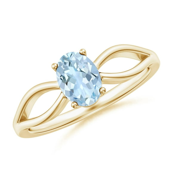 0.6 Carat Prong-Set Solitaire Aquamarine Split Shank Ring in 14K Yellow Gold (7x5mm Aquamarine) - SR0175AQ-YG-AA-7x5-8.5