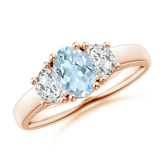 Angara Natural 0.6 Ct. Aquamarine with Diamond Classic Ring in 14K Rose Gold for Women (Ring Size: 11.5)