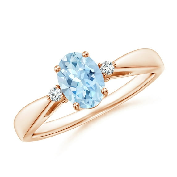 ANGARA Natural Tapered Shank Aquamarine Solitaire Ring with Diamond Accents in 14K Rose Gold for Women (Size-7x5mm) | March Birthstone, Anniversary, Jewelry Gift for Women | Natural Aquamarine Ring