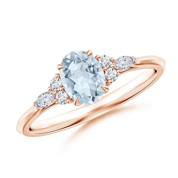 Angara Natural 0.6 Ct. Aquamarine with Diamond Classic Ring in 14K Rose Gold for Women (Ring Size: 3)