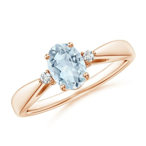 ANGARA Natural Tapered Shank Aquamarine Solitaire Ring with Diamond Accents in 14K Rose Gold for Women (Size-7x5mm) | March Birthstone, Anniversary, Jewelry Gift for Women | Natural Aquamarine Ring
