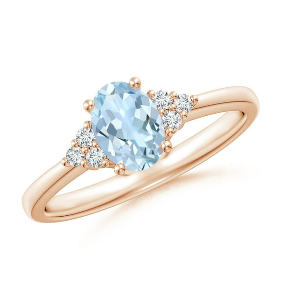 ANGARA Natural Solitaire Oval Aquamarine and Diamond Promise Ring in 14K Rose Gold for Women (Size-7x5mm) | March Birthstone, Birthday, Anniversary, Jewelry Gift for Women | Natural Aquamarine Ring