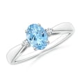 thumbnail image 1 of ANGARA Natural Tapered Shank Aquamarine Solitaire Ring with Diamond Accents in 14K White Gold for Women (Size-7x5mm) | March Birthstone, Anniversary, Jewelry Gift for Women | Natural Aquamarine Ring, 1 of 9