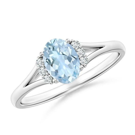 Angara Natural 0.6 Ct. Aquamarine with Diamond Classic Ring in 14K White Gold for Women (Ring Size: 3.5)