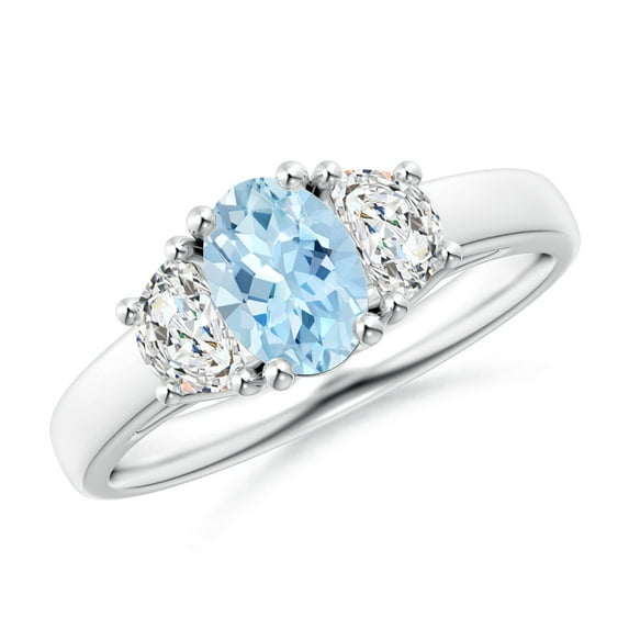 Angara Natural 0.6 Ct. Aquamarine with Diamond Classic Ring in 14K White Gold for Women (Ring Size: 3)