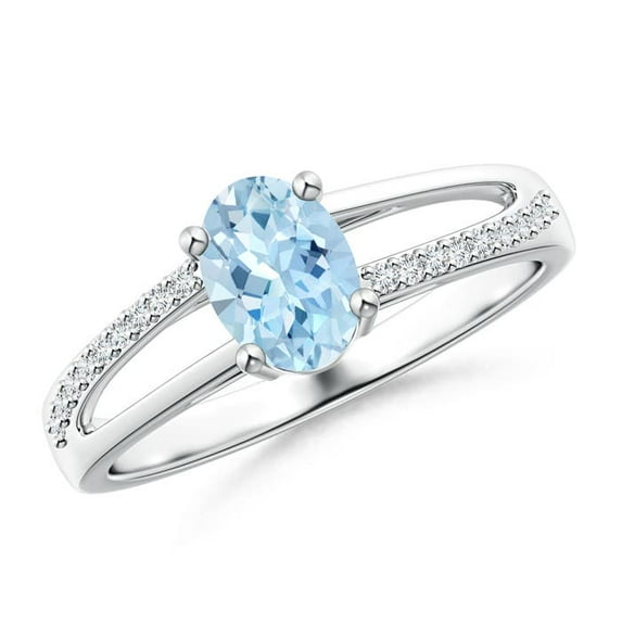 Angara Natural 0.6 Ct. Aquamarine with Diamond Classic Ring in 14K White Gold for Women (Ring Size: 3)