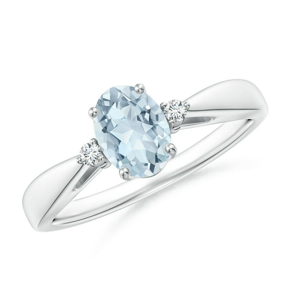 ANGARA Natural Tapered Shank Aquamarine Solitaire Ring with Diamond Accents in 14K White Gold for Women (Size-7x5mm) | March Birthstone, Anniversary, Jewelry Gift for Women | Natural Aquamarine Ring