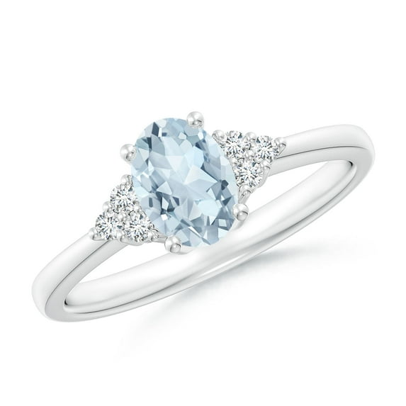 ANGARA Natural Solitaire Oval Aquamarine and Diamond Promise Ring in 14K White Gold for Women (Size-7x5mm) | March Birthstone, Birthday, Anniversary, Jewelry Gift for Women | Natural Aquamarine Ring